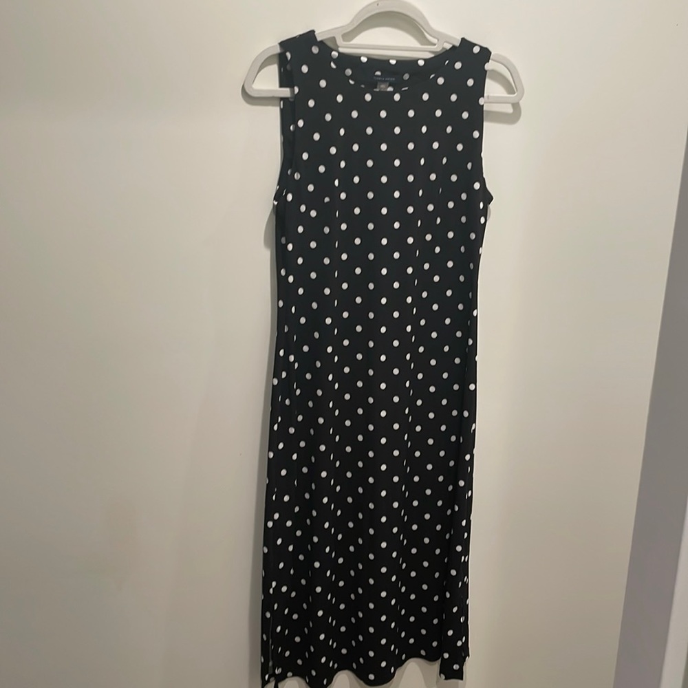 Tommy Hilfiger black and white polka dot sleeveless midi dress